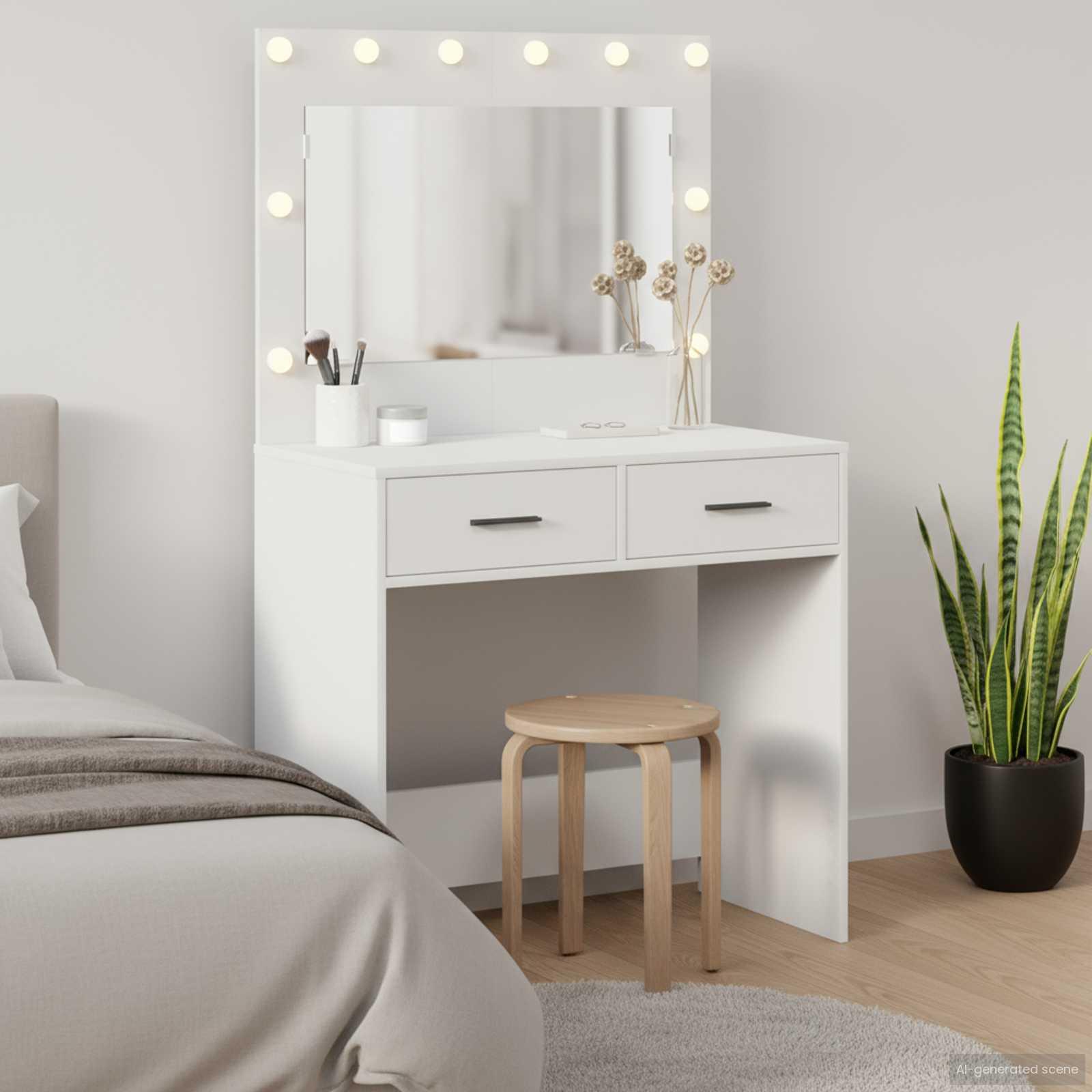 Make-up Bord med skuffe Hvid 78.5 x 41 x 135 cm Konstrueret træ billede