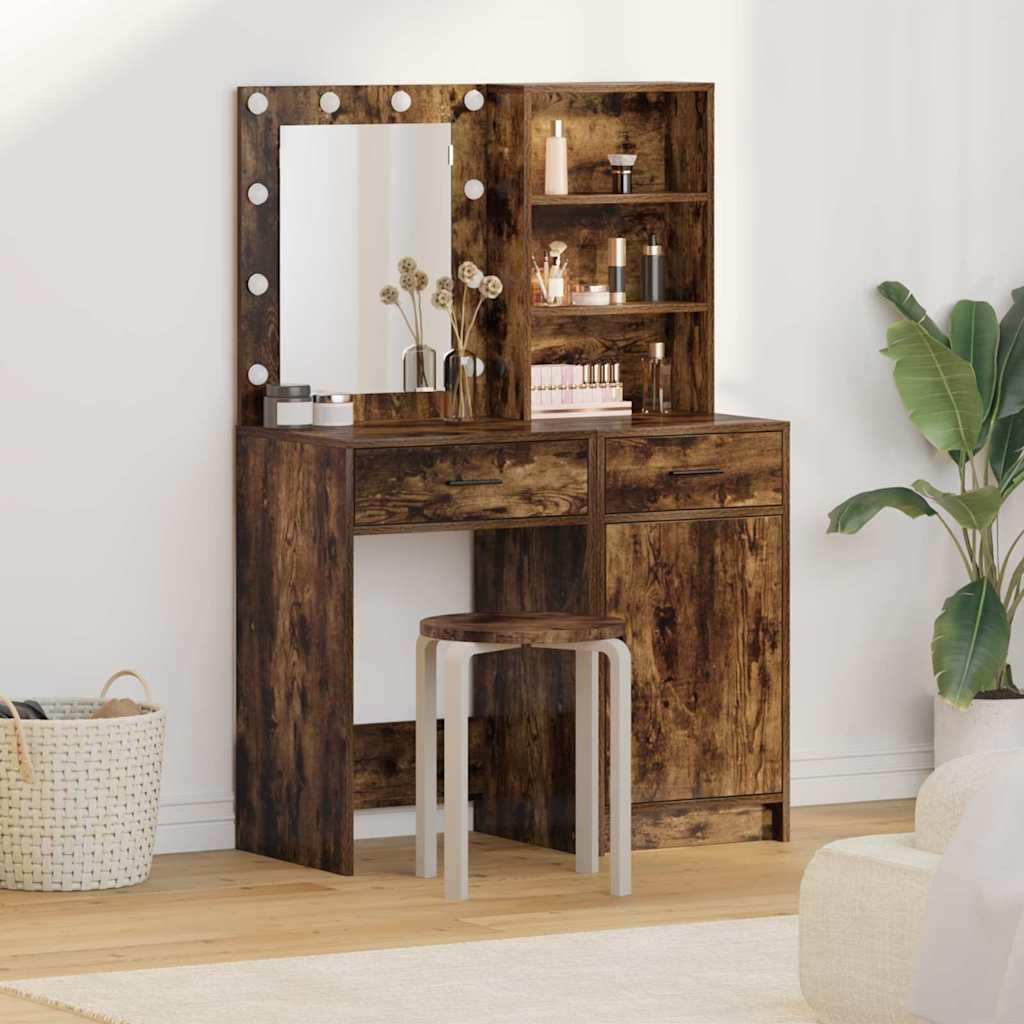 Makeupbord Sæt 2 stk Røget eg 50 x 41 x 135 cm Konstrueret træ billede