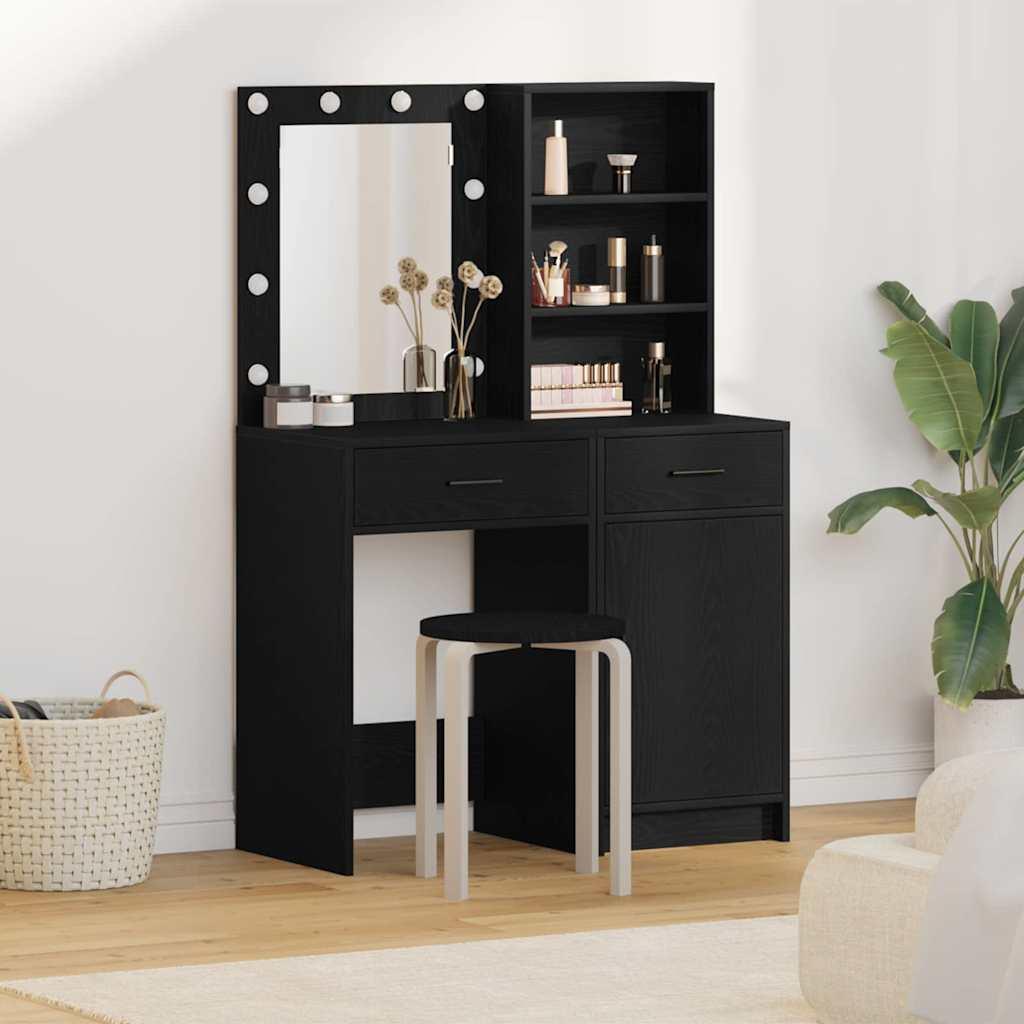 Makeupbord Sæt 2 stk Sort eg 50 x 41 x 135 cm Konstrueret træ billede