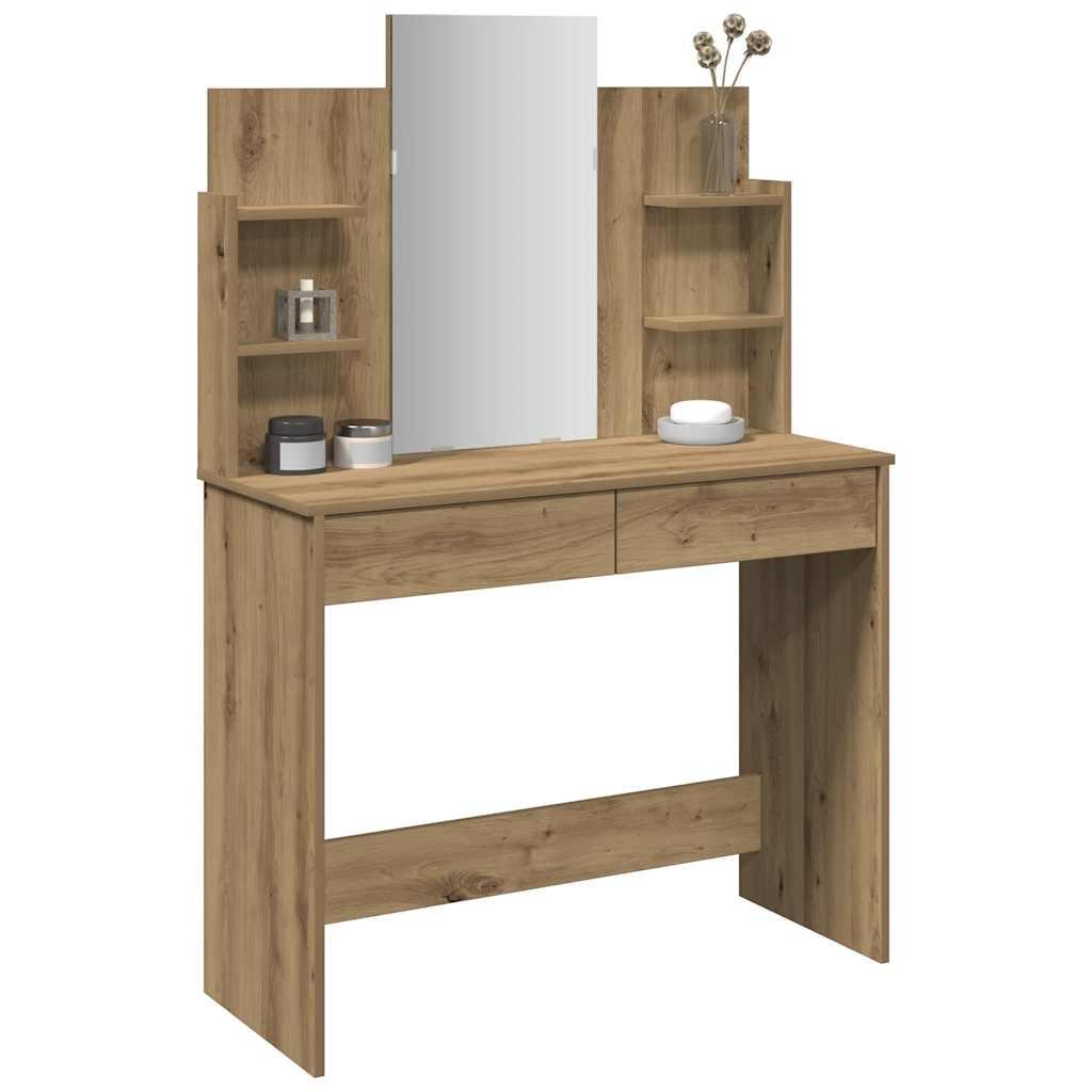 Makeupbord med spejl 96x39x142 cm kunsteg billede