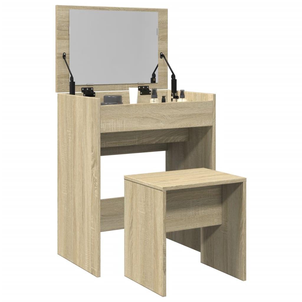 Kosmetikbord med skammel 60x40x113,5 cm sonoma-eg billede
