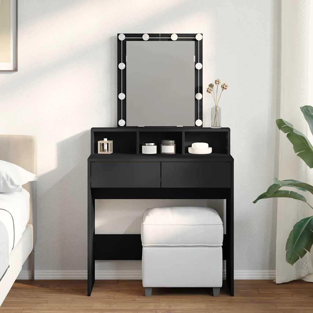 Makeupbord med LED-lys 80x41x144,5 cm sort billede