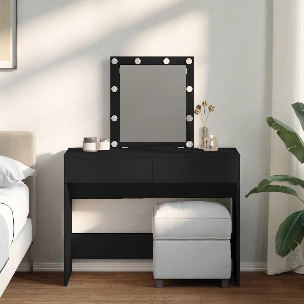 Makeupbord med LED-lys 100x40x130 cm sort billede