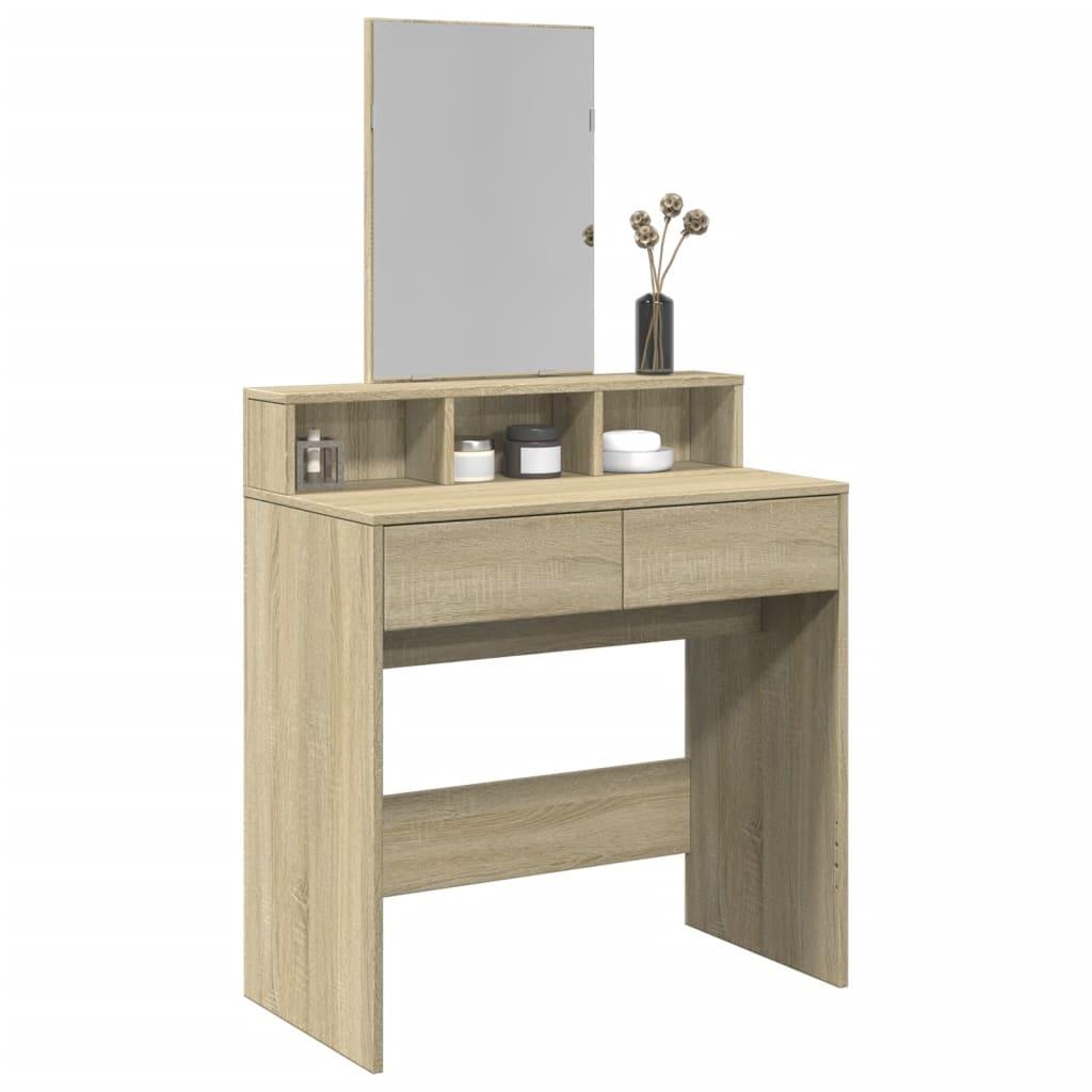 Makeupbord med spejl 80x41x144,5 cm sonoma-eg billede