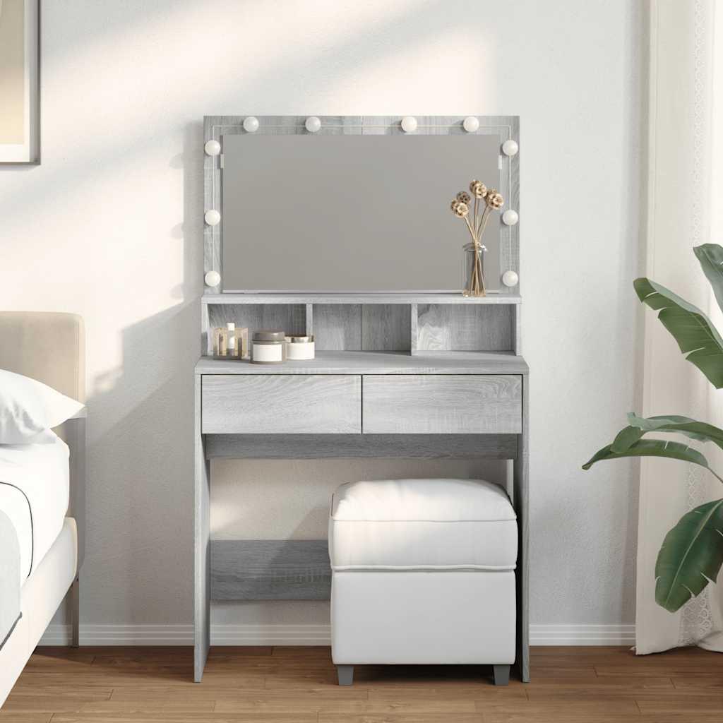 Makeupbord med LED-lys 80x41x134,5 cm grå sonoma-eg billede