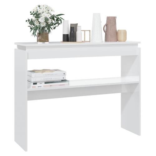 Konsolbord 102x30x80 cm konstrueret træ hvid højglans