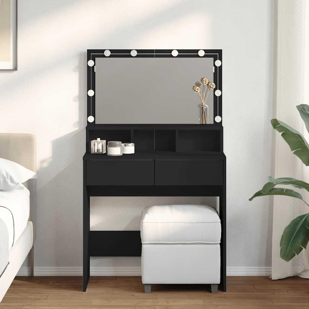 Makeupbord med LED-lys 80x41x134,5 cm sort billede