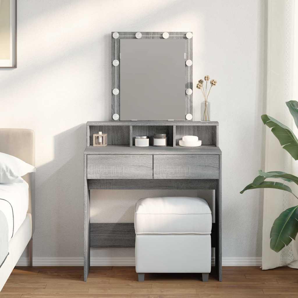 Makeupbord med LED-lys 80x41x144,5 cm grå sonoma-eg billede