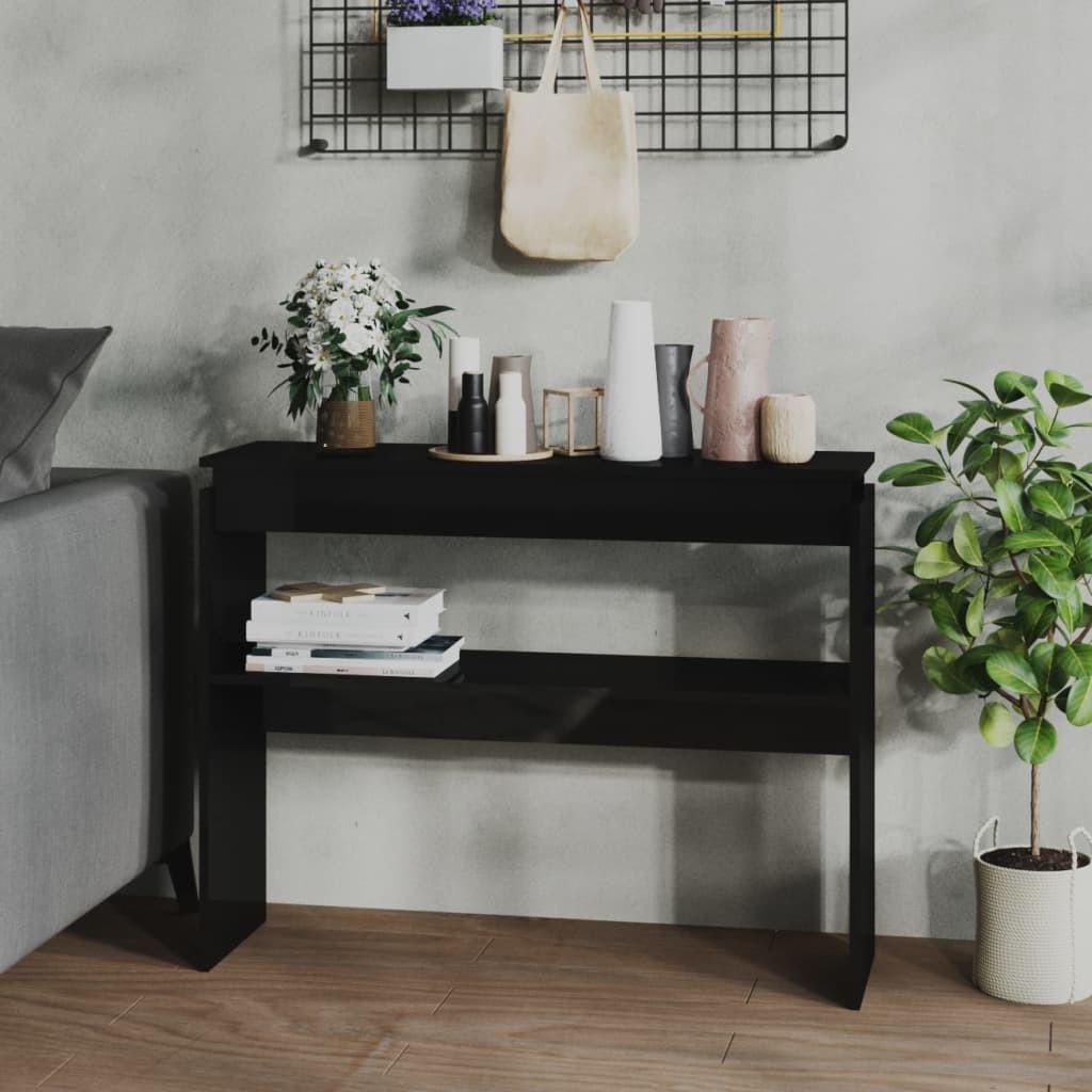 Konsolbord 102x30x80 cm konstrueret træ sort højglans