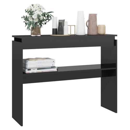 Konsolbord 102x30x80 cm konstrueret træ sort højglans