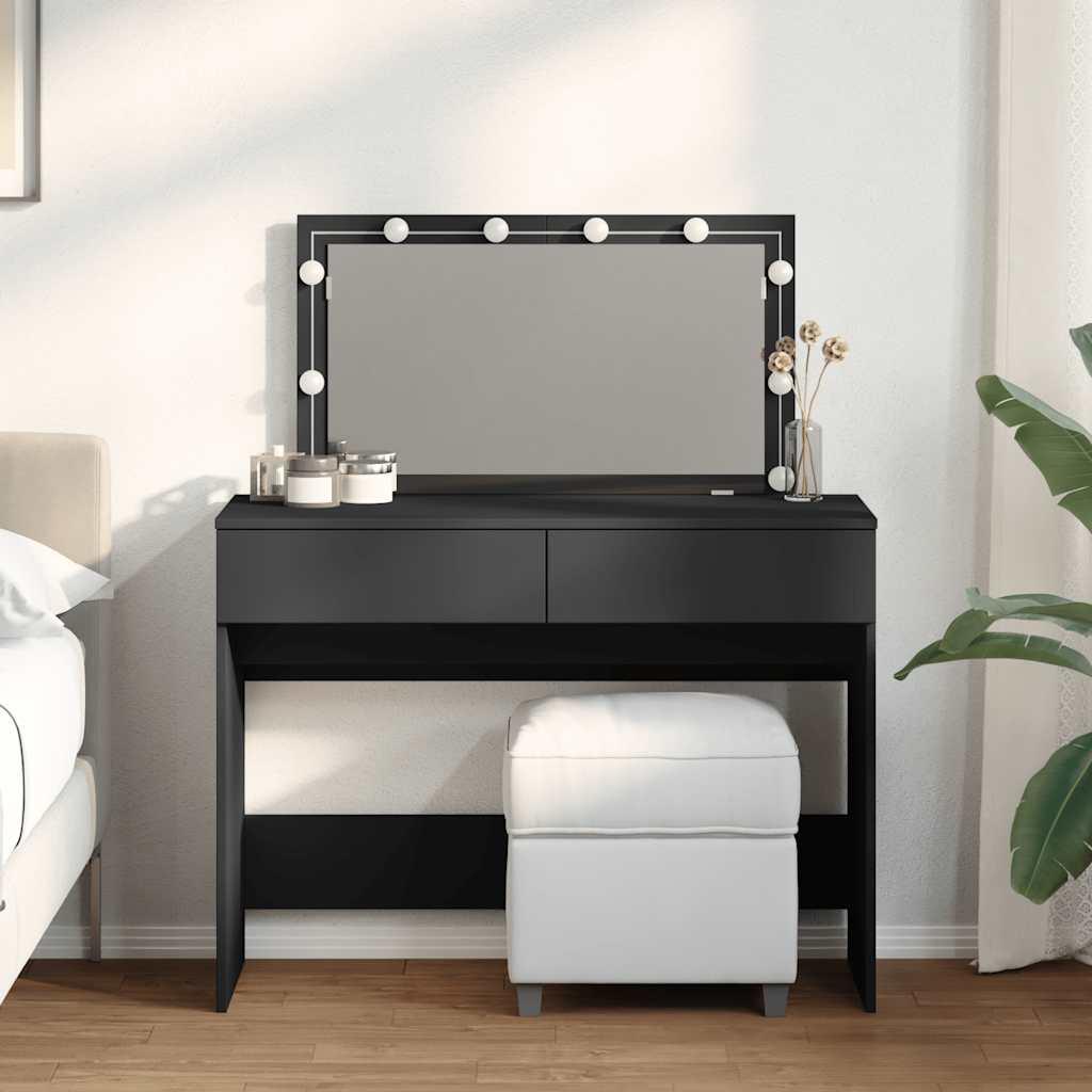 Makeupbord med LED-lys 100x40x120 cm sort billede