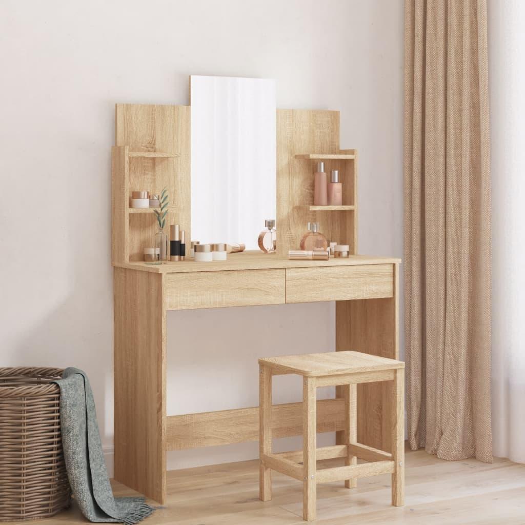 Makeupbord med spejl 96x39x142 cm sonoma-eg billede