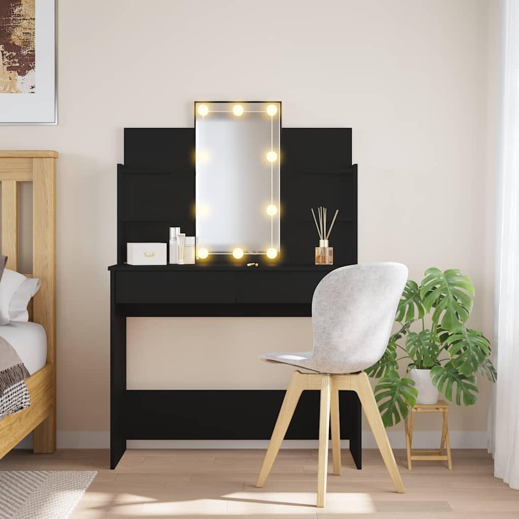 Makeupbord med LED-lys 96x40x142 cm sort billede