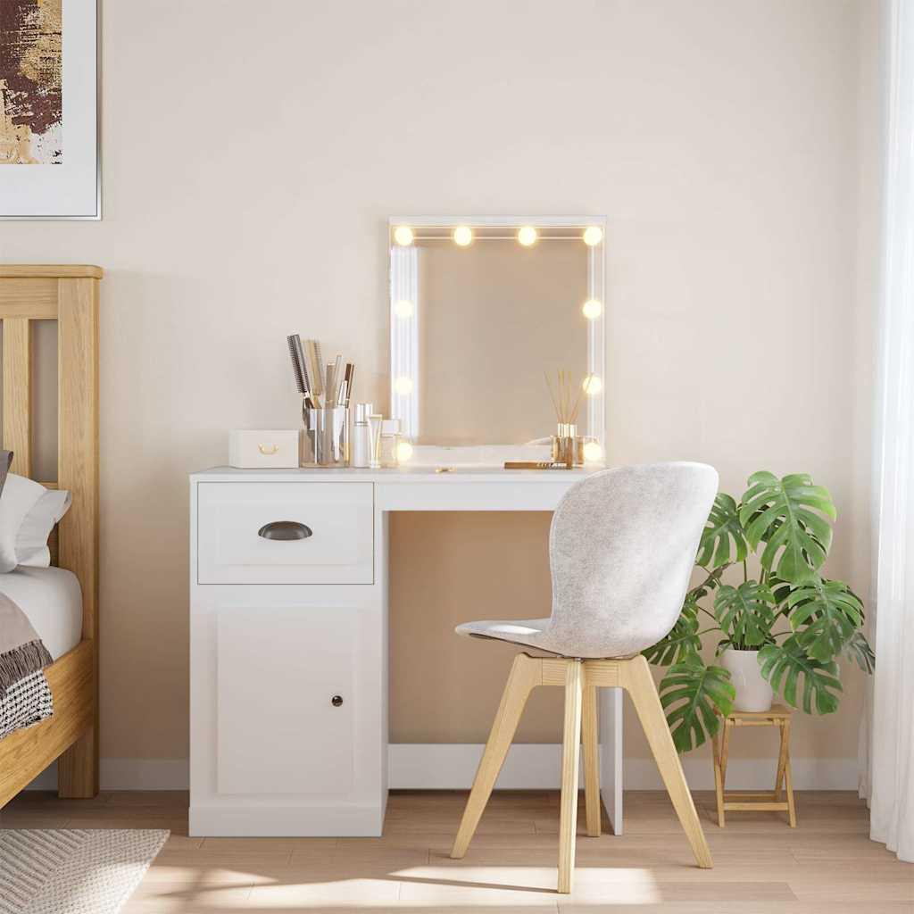Makeupbord med LED-lys 90x42x132,5 cm hvid billede