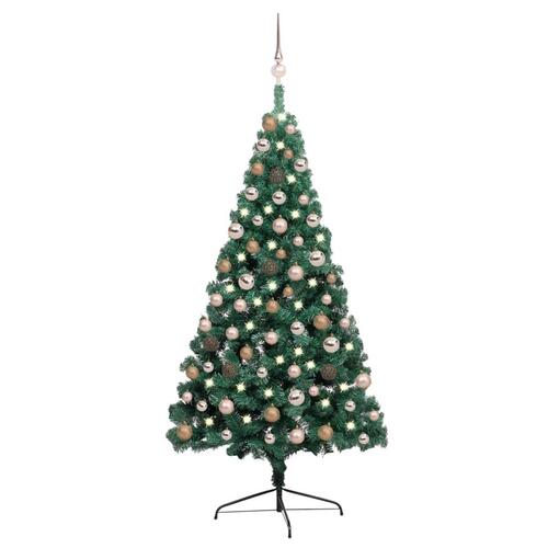 Kunstigt halvt juletræ med lys og kuglesæt 150 cm grøn