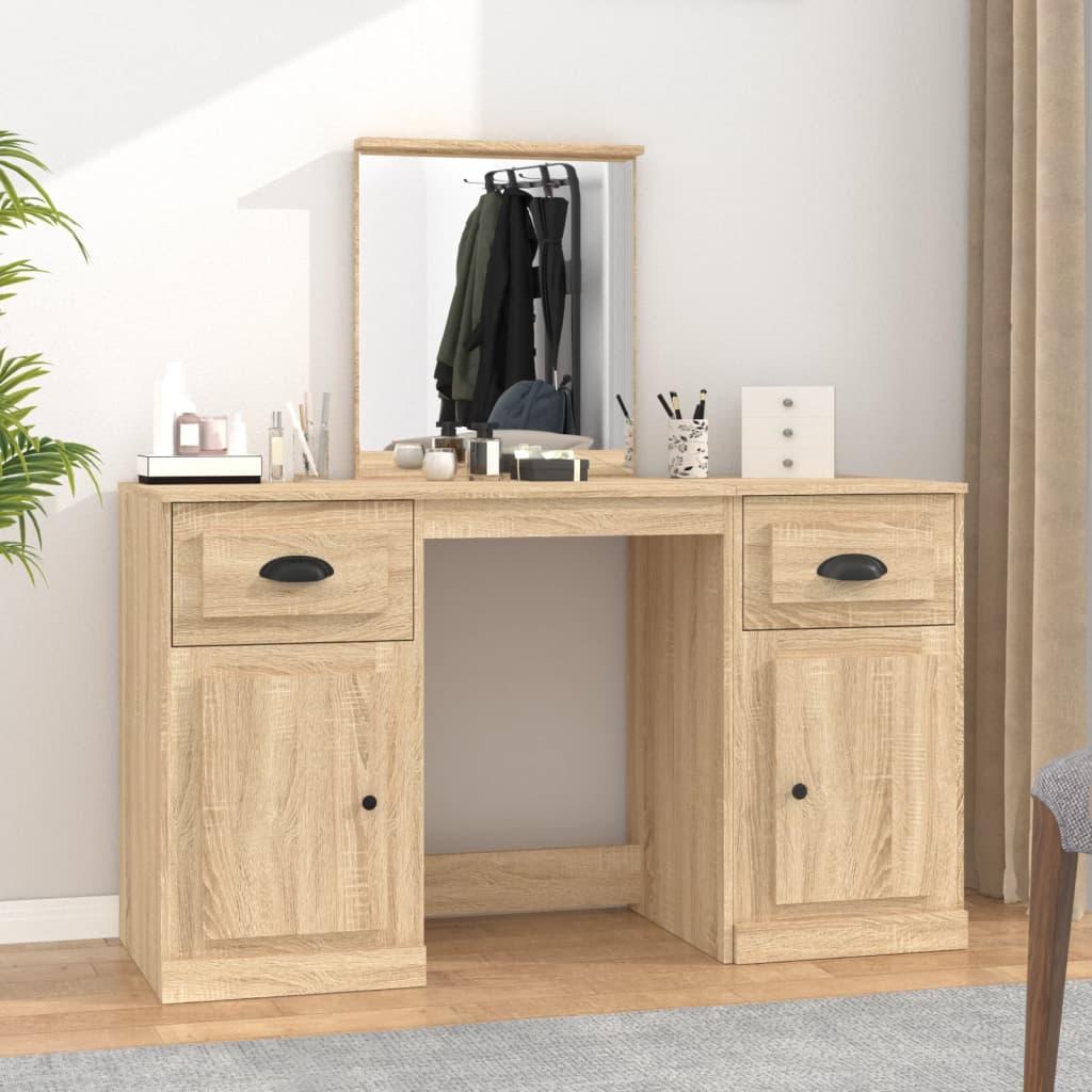 Makeupbord med spejl 130x50x132,5 cm brun sonoma-eg billede