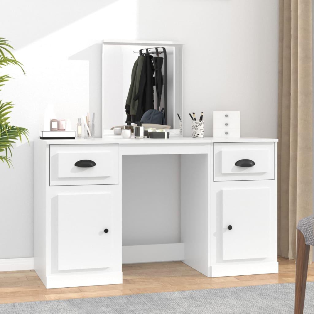 Makeupbord med spejl 130x50x132,5 cm hvid billede