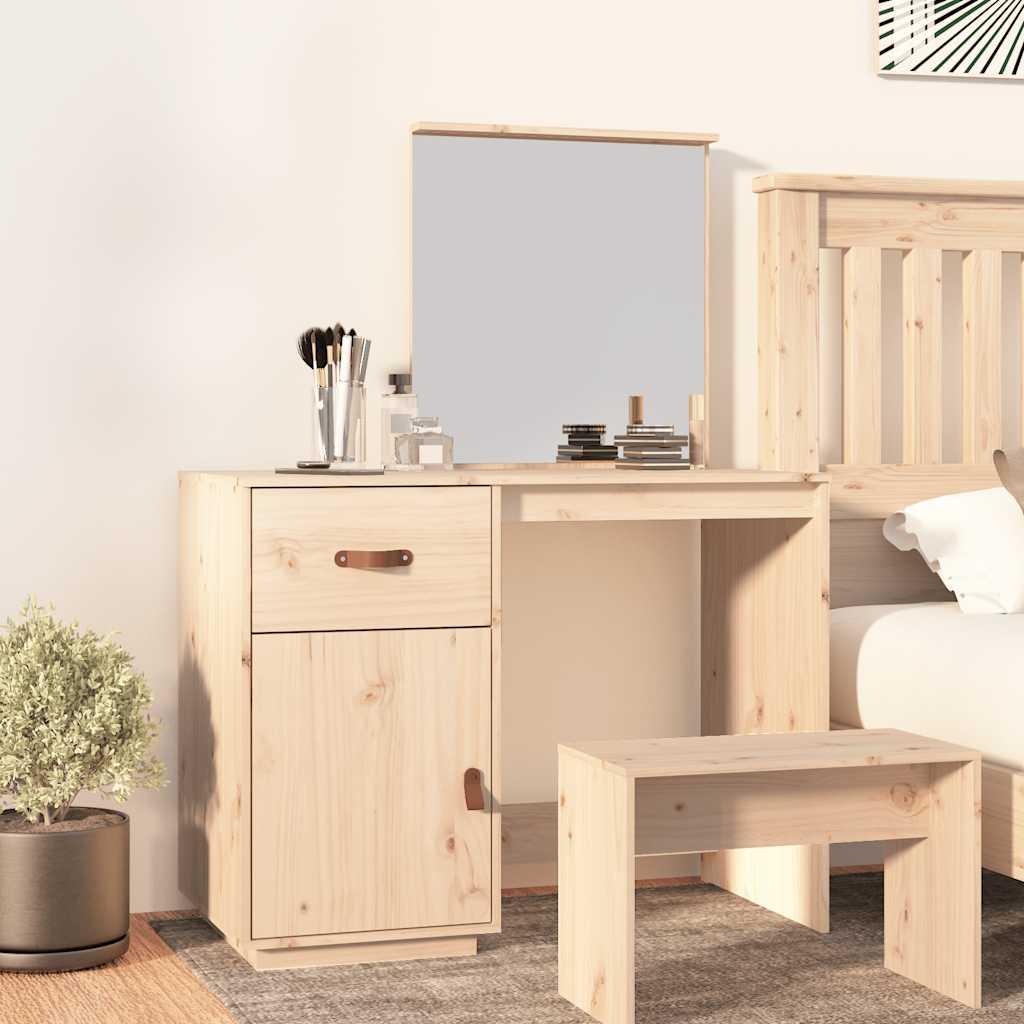 Makeupbord med spejl 95×50×134 cm - massivt fyrretræ billede