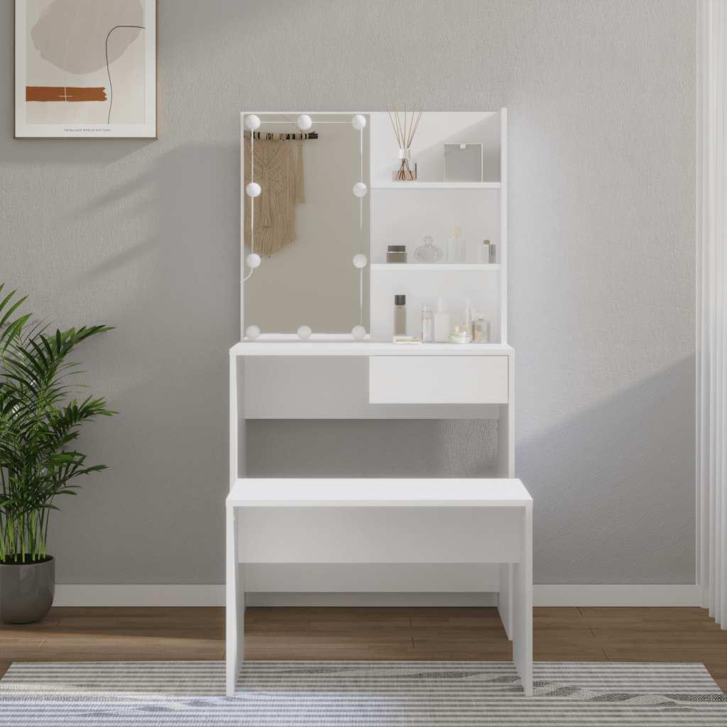 Makeupbordssæt med LED-lys konstrueret træ hvid billede