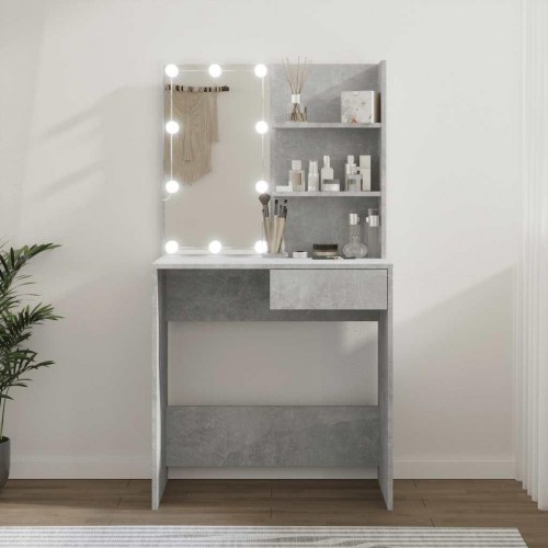Makeupbord med LED-lys - 74,5 × 40 × 141 cm, betongrå