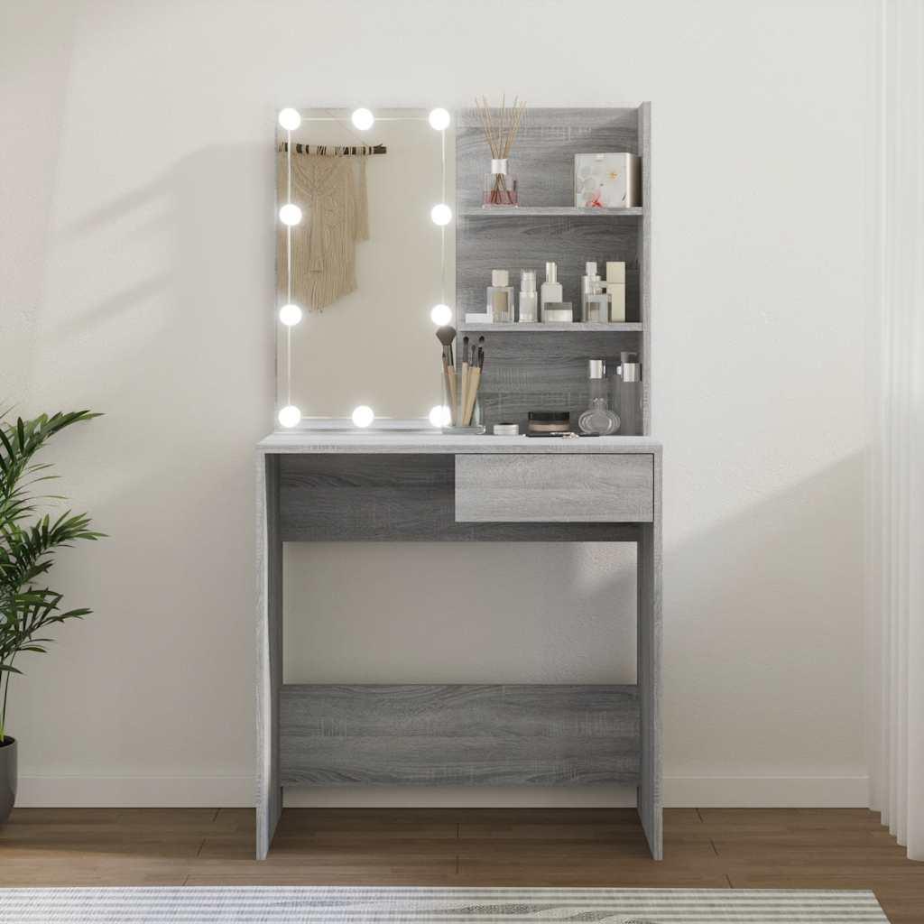 Makeupbord med LED-lys 74,5x40x141 cm grå sonoma-eg billede