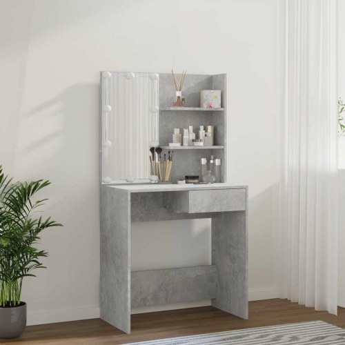 Makeupbord med LED-lys - 74,5 × 40 × 141 cm, betongrå