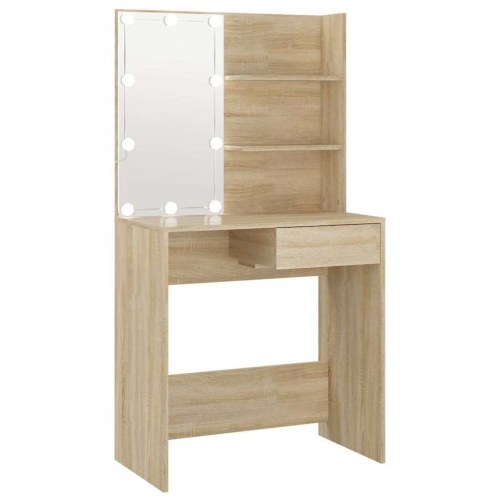 Makeupbord med LED-lys - 74,5 × 40 × 141 cm, konstrueret træ i sonoma-eg