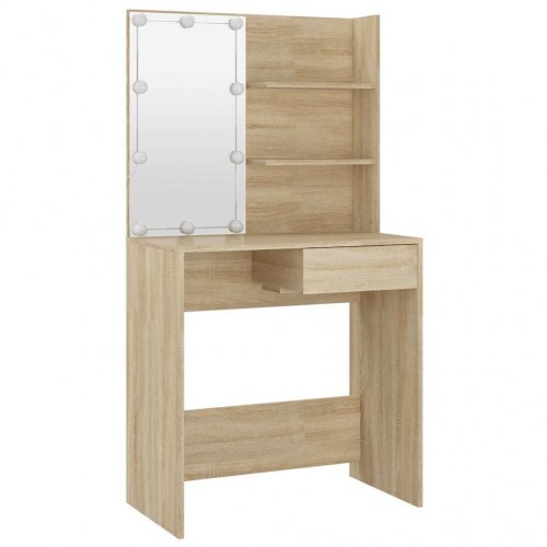 Makeupbord med LED-lys - 74,5 × 40 × 141 cm, konstrueret træ i sonoma-eg