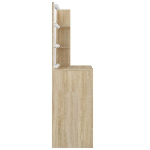 Makeupbord med LED-lys - 74,5 × 40 × 141 cm, konstrueret træ i sonoma-eg
