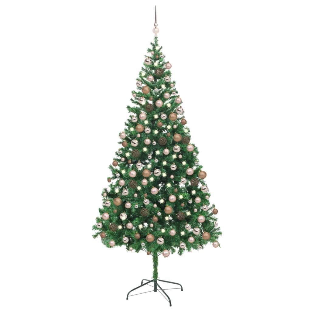 Kunstigt juletræ med lys og kuglesæt 210 cm 910 grene