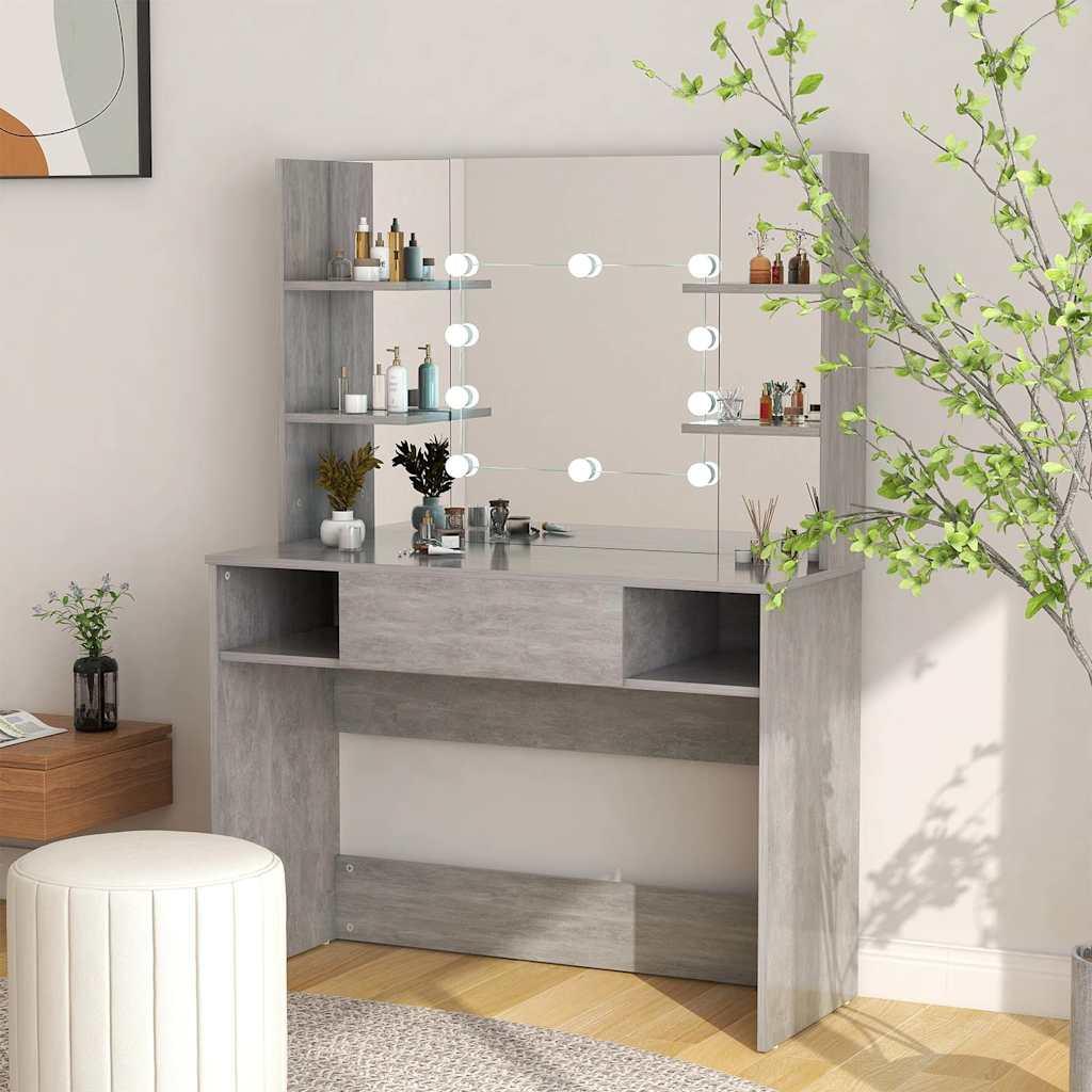 Makeupbord med LED-lys 100x40x135 cm MDF betongrå billede