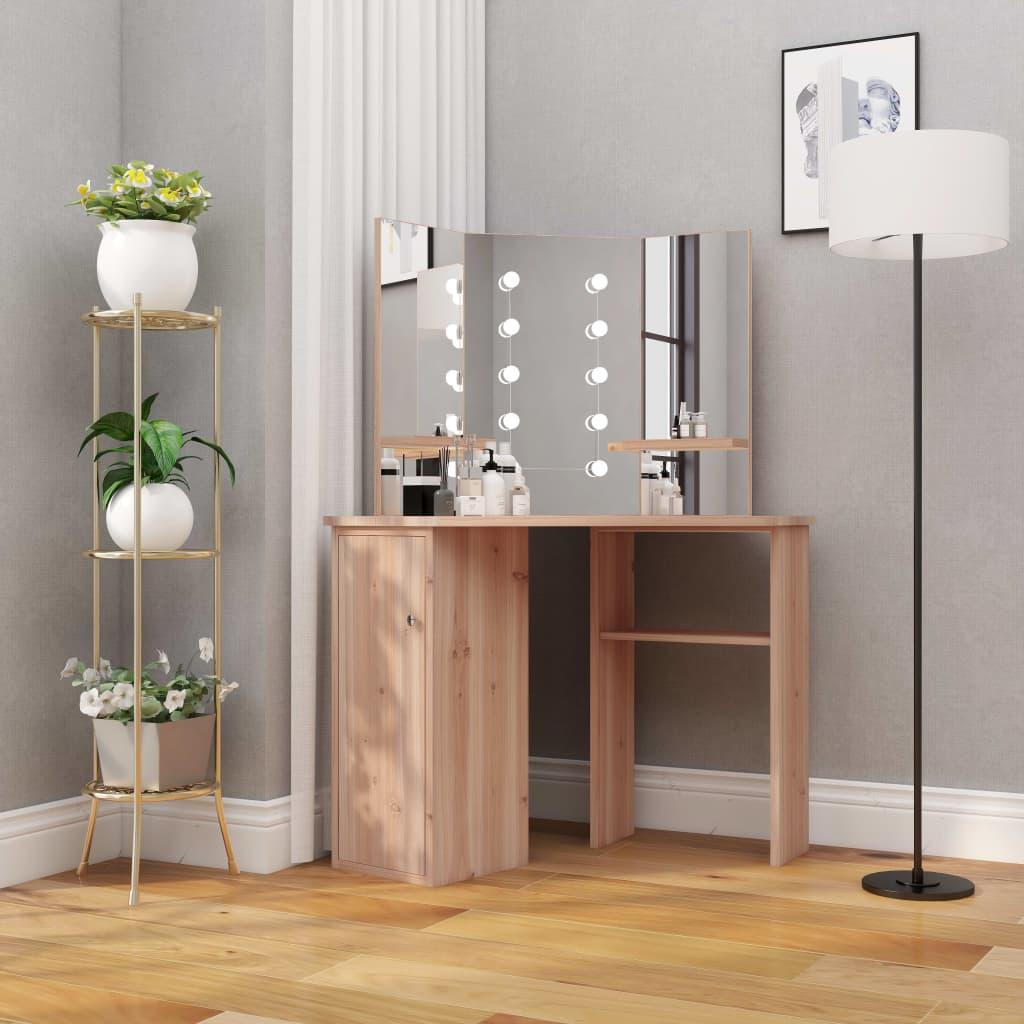 Toiletbord til hjørne med LED-lys 111x54x141,5 cm egetræsfarvet billede