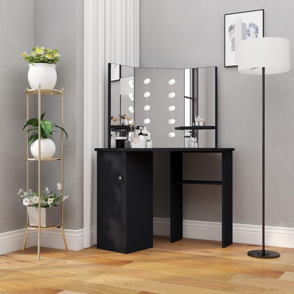Toiletbord til hjørne med LED-lys 111x54x141,5 cm sort billede