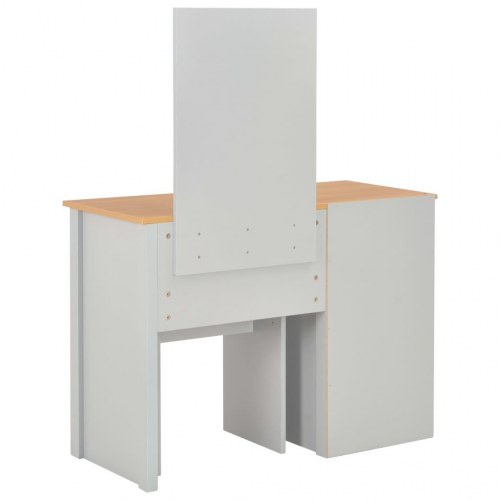 Makeupbord med spejl og skammel 104×45×131 cm - grå/natur