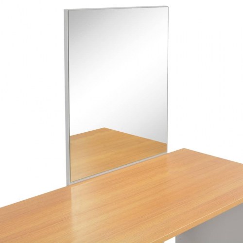 Makeupbord med spejl og skammel 104×45×131 cm - grå/natur