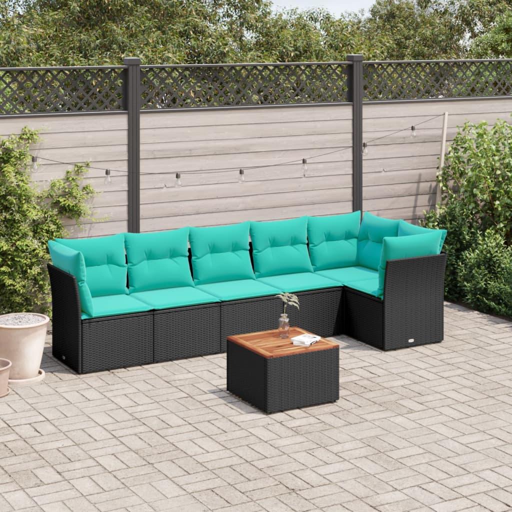 Sofasæt til haven 7 dele med hynder polyrattan sort billede