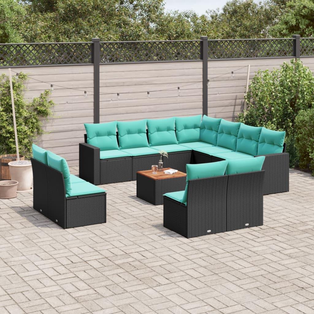 Sofasæt til haven 12 dele med hynder polyrattan sort billede