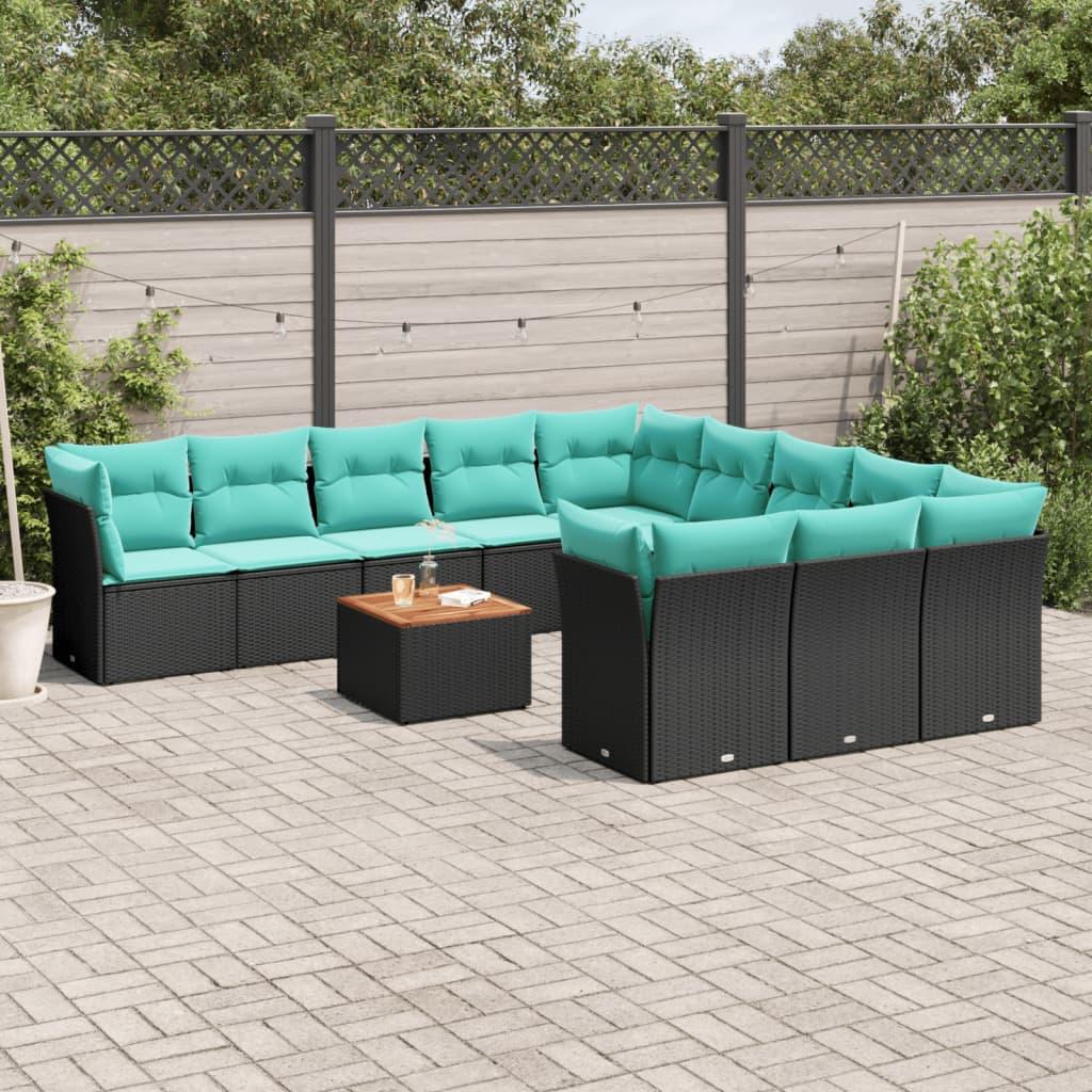 Sofasæt til haven 12 dele med hynder polyrattan sort billede