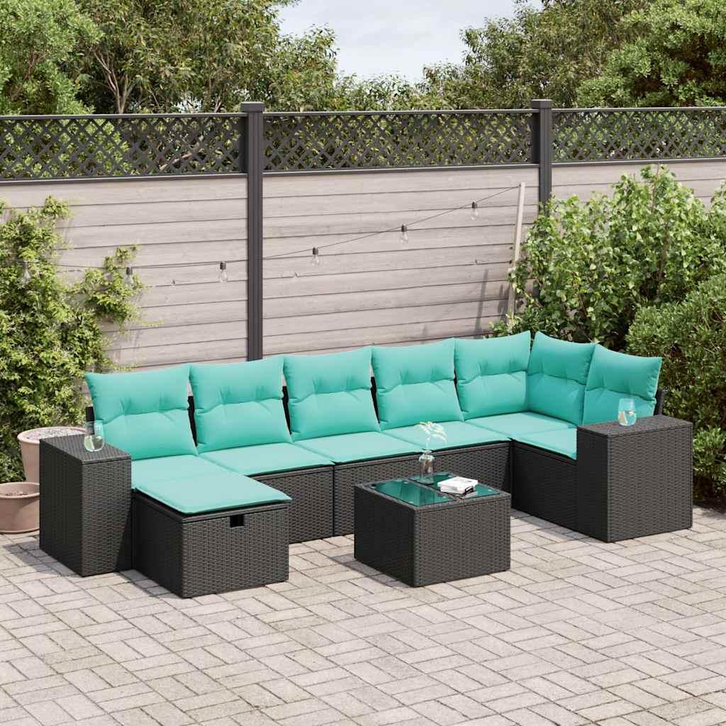 Sofasæt til haven 8 dele med hynder polyrattan sort billede