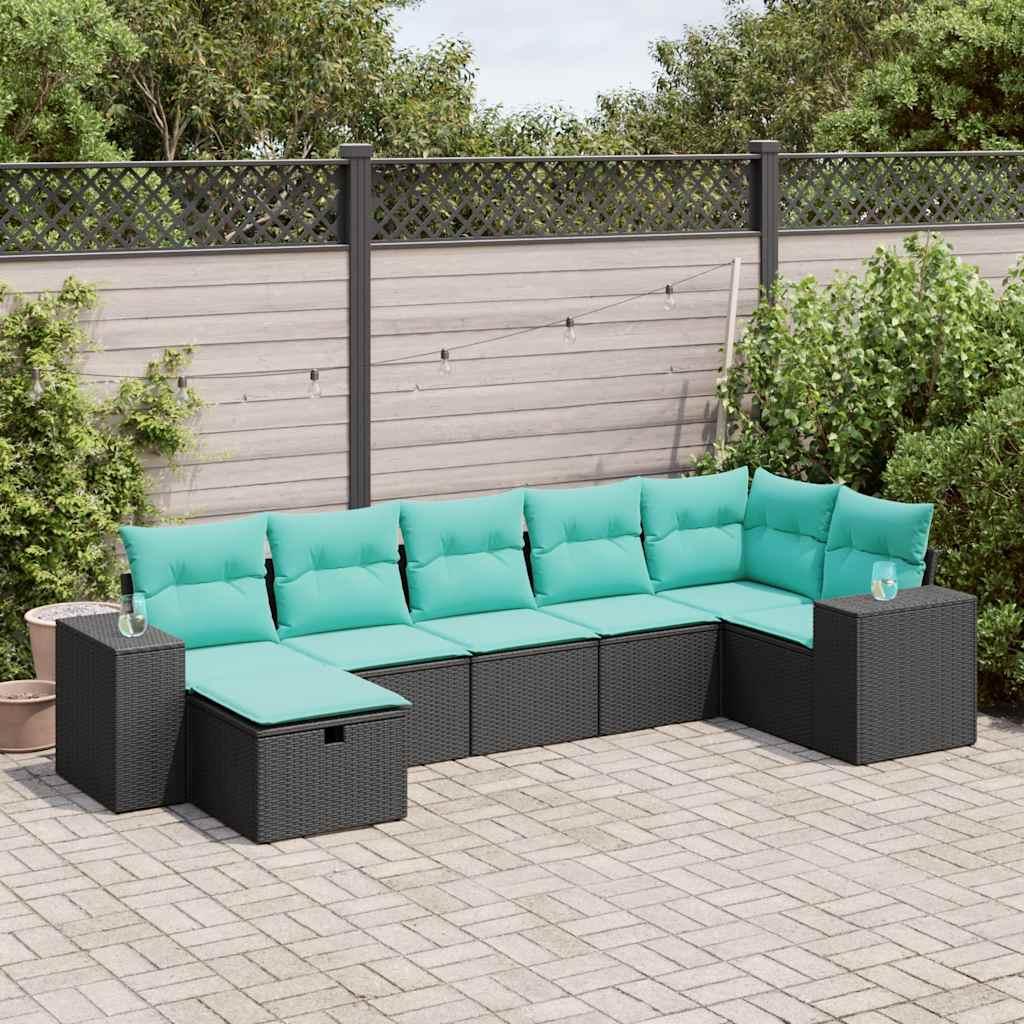 Sofasæt til haven 7 dele med hynder polyrattan sort billede