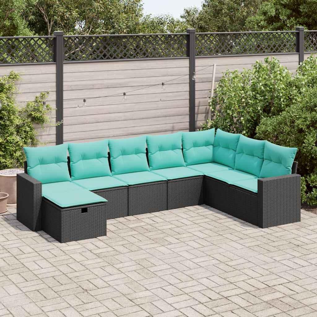 Sofasæt til haven 8 dele med hynder polyrattan sort billede