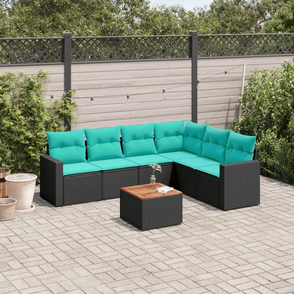 Sofasæt til haven 7 dele med hynder polyrattan sort billede
