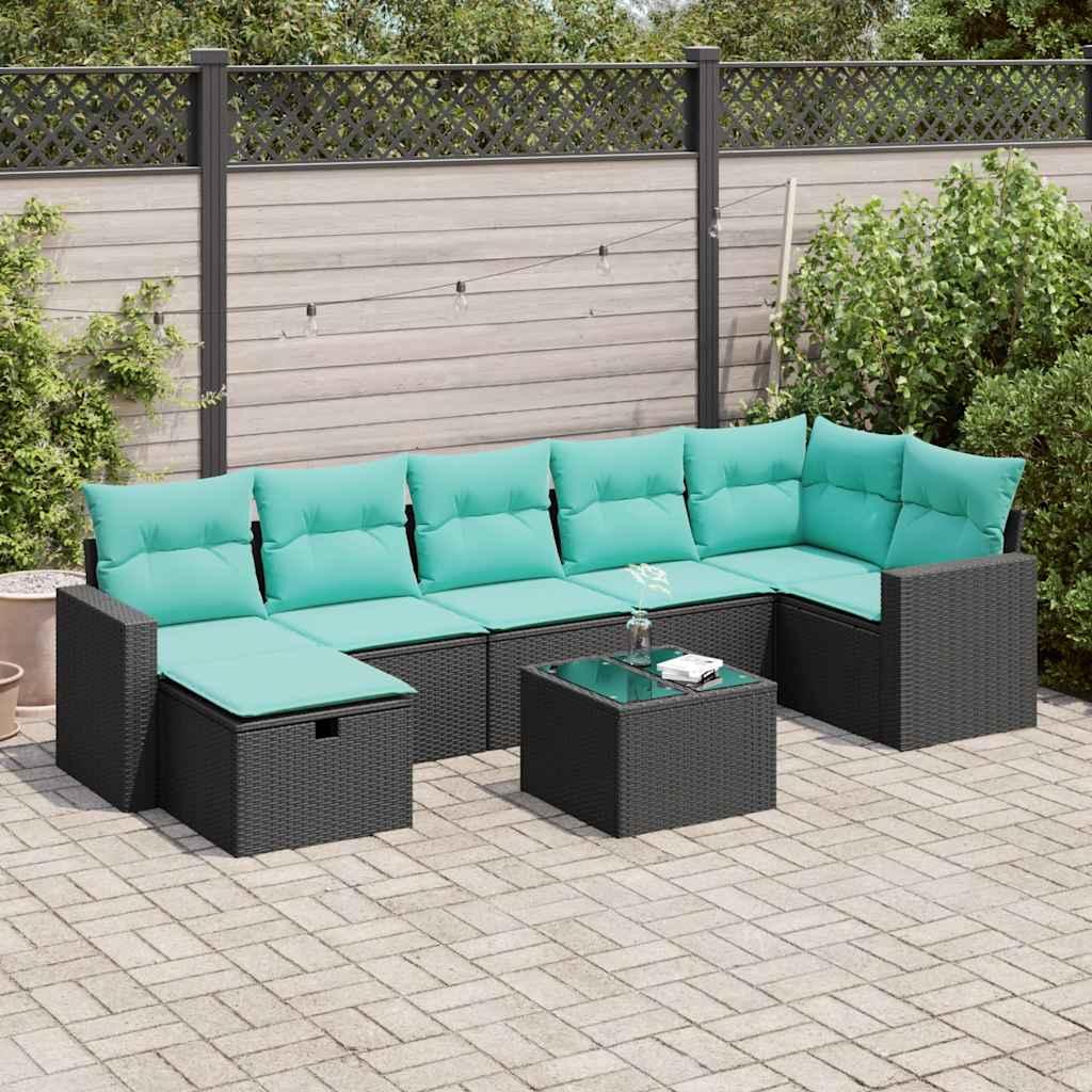 Sofasæt til haven 8 dele med hynder polyrattan sort billede