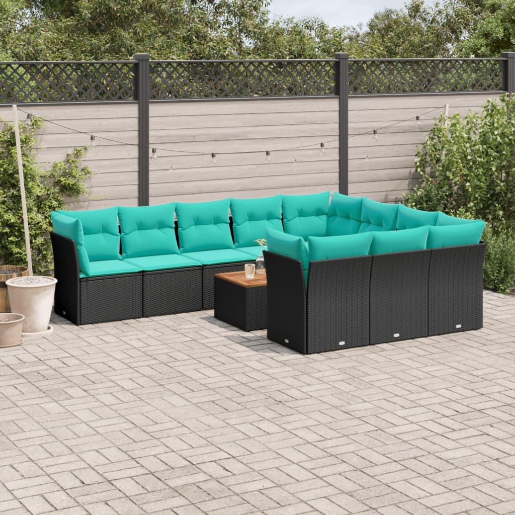 Sofasæt til haven 11 dele med hynder polyrattan sort billede