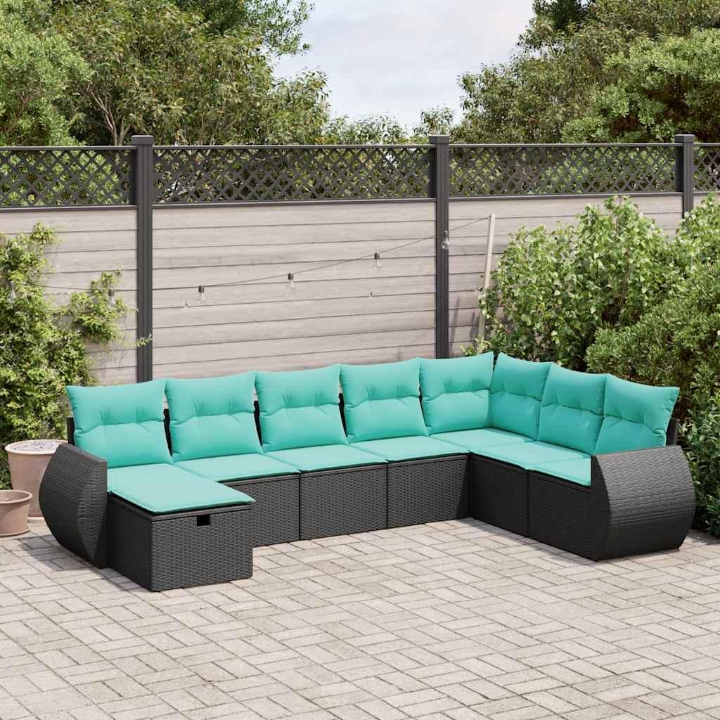 Sofasæt til haven 8 dele med hynder polyrattan sort billede