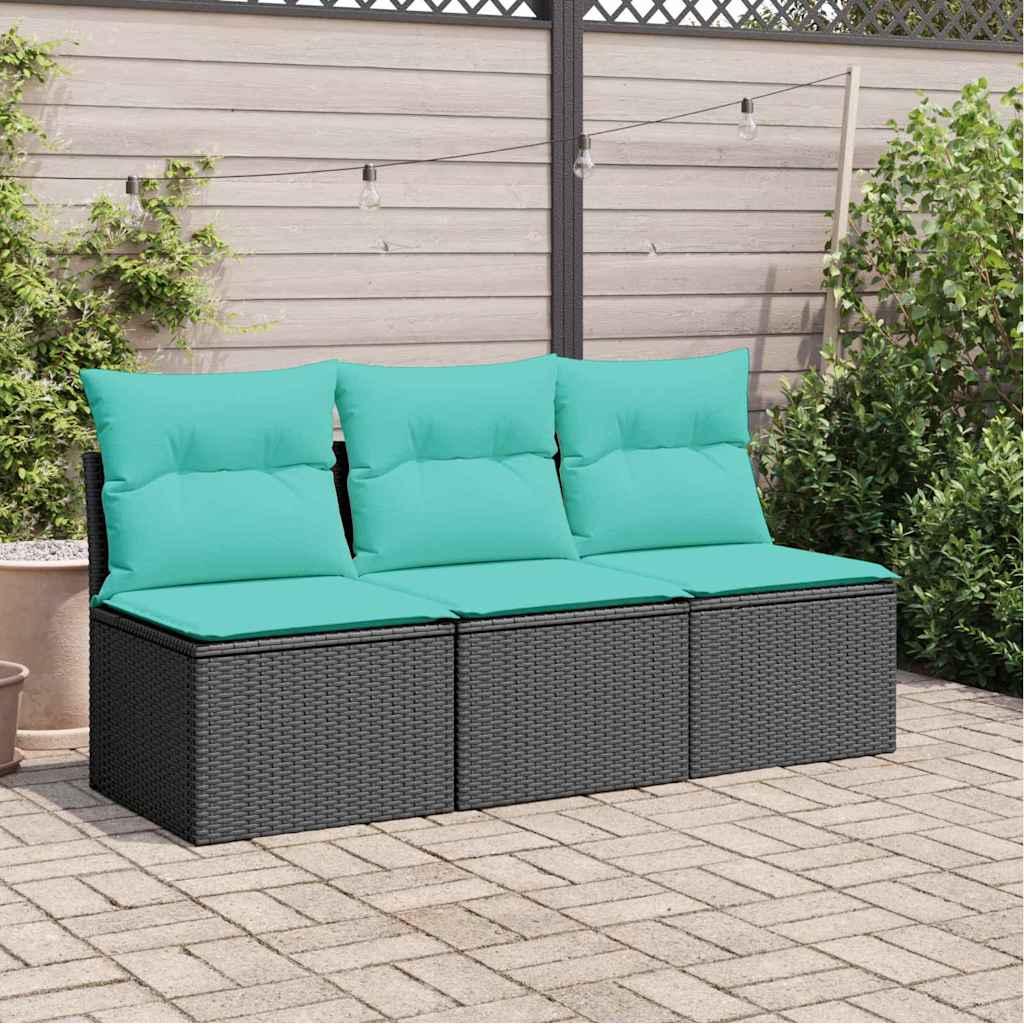 3-personers havesofa med hynder polyrattan sort billede