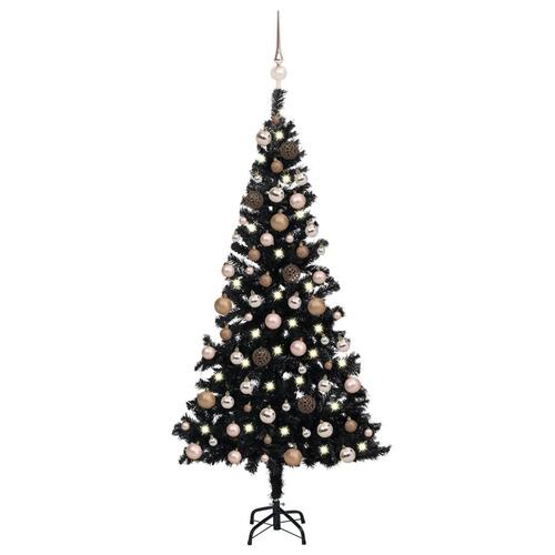Kunstigt juletræ med lys og kuglesæt 150 cm PVC sort