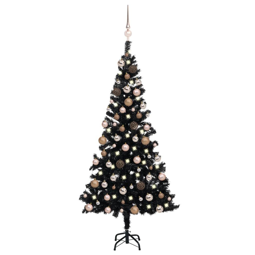 Kunstigt juletræ med lys og kuglesæt 150 cm PVC sort
