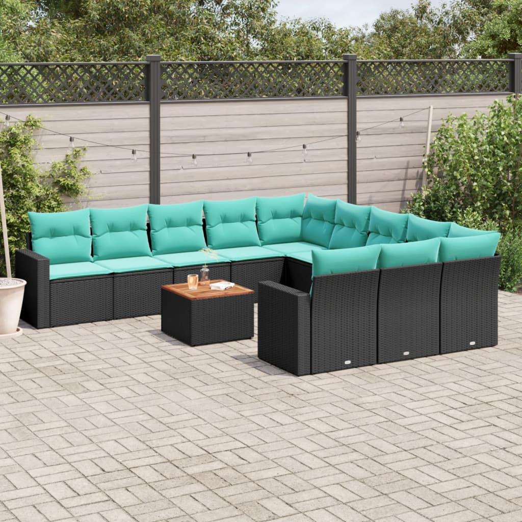Sofasæt til haven 12 dele med hynder polyrattan sort billede