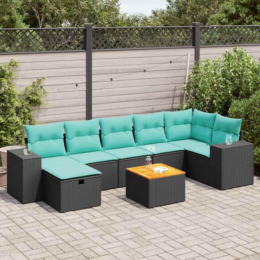 Havesofasæt 8 dele med hynder - polyrattan, sort billede